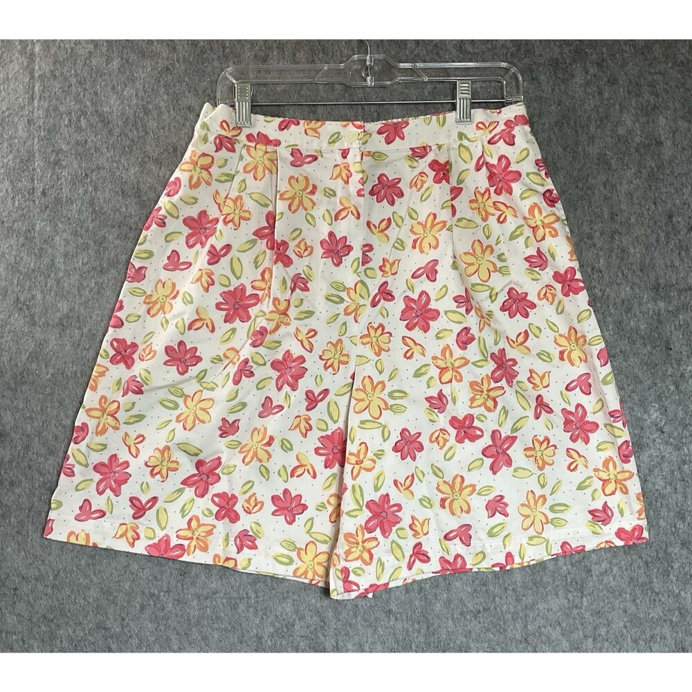 Vintage Shorts Womens Large Floral Pockets Cotton High Waist Retro Cottage 32x8